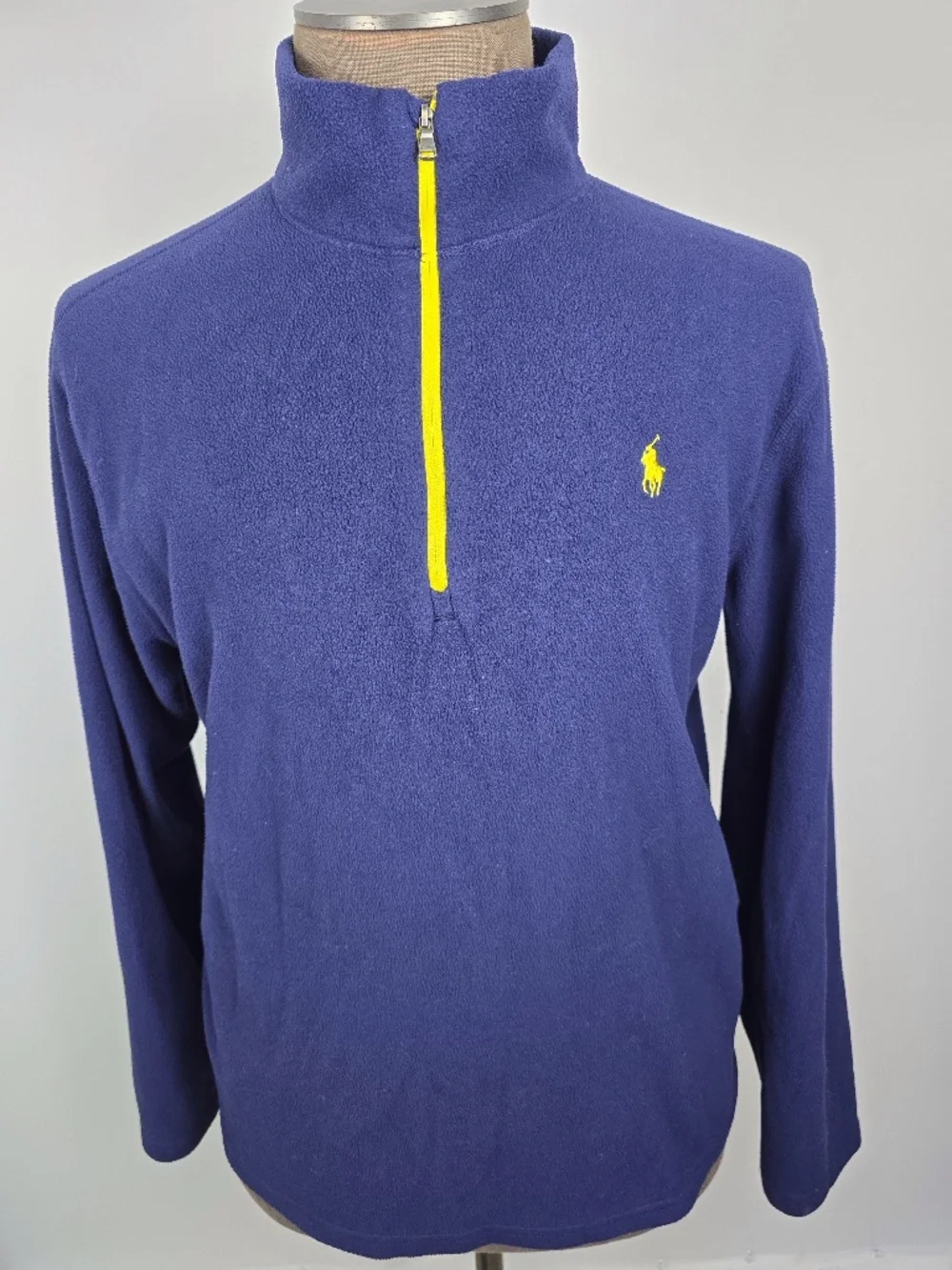 Ralph Lauren Performance Fleece Quarter Zip Pullover Blue Yellow Mens XL